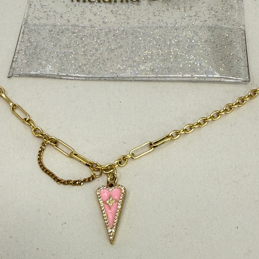 Melania Clara Heart Charm Necklace Pink‎ Gold Tone Rhinestone Love Spring